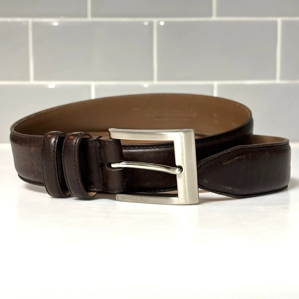 Allen Edmonds Wide Basic Leather Belt  39507 Dark Brown Calf Men's Size 34